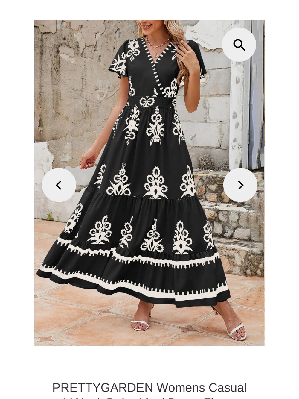 NWT Prettygarden Women’s Medium V Neck Boho Maxi Dress Flowy Aline Tiered  Black - Picture 11 of 11